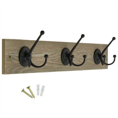 Keypak Rustic Wall Mounted Coat Rack - Heavy-Duty 54 cm Wide Tri Iron Hooks, Black Coat Hanger for Winter Coats, Hats, Jackets