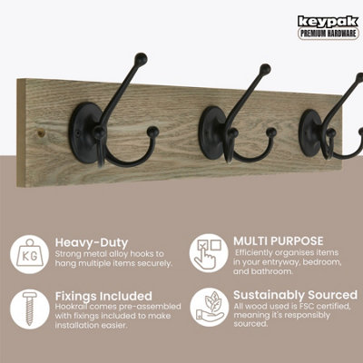 Keypak Rustic Wall Mounted Coat Rack - Heavy-Duty 54 cm Wide Tri Iron ...