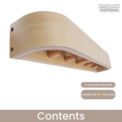 Keypak Scandi Wooden Coat Rack with Shelf - Wall Mounted 4 Hidden Hooks ...