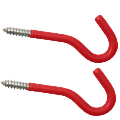 Keypak Screw-In Small Round Hooks, Red PVC Coated, Rust Resistant For Garage, Shed, Gym, Home (2pk)