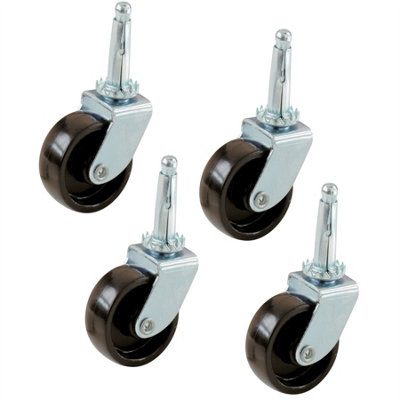 Keypak Swivel Castor Wheels 40mm Diameter Stem Fixing, Smooth Rolling on Carpets Lightweight Chair Desks, Black - 4 Pack