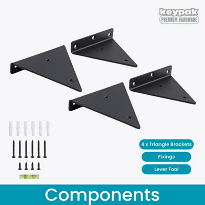 Keypak Triangle Floating Shelf Brackets, Small Hidden Wall Mounted Shelf Support, 50kg Capacity, Matte Black, 4 Pack