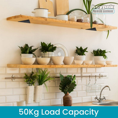 Keypak Triangle Floating Shelf Brackets, Small Hidden Wall Mounted Shelf Support, 50kg Capacity, Matte Black, 4 Pack