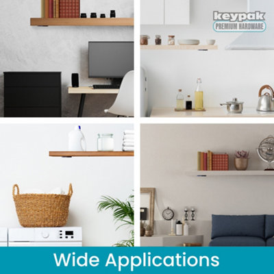 Keypak Triangle Floating Shelf Brackets, Small Hidden Wall Mounted Shelf Support, 50kg Capacity, Matte Black, 4 Pack