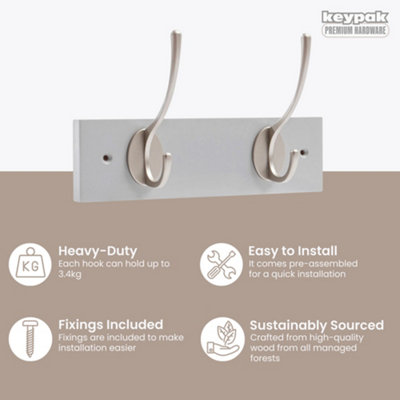 Keypak Victorian 2 Hook Wall-Mount Wooden Coat Rack, 22.5cm - Dove Bloc ...