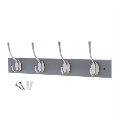 Keypak Victorian 4 Hook Wall-Mount Wooden Coat Rack, 45cm - Slate Grey with Satin Nickel Hooks - Fixings Included