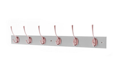 Keypak Victorian 6 Hook Wall-Mount Wooden Coat Rack, 68cm - Dove Bloc with Rose Hooks - Fixings Included