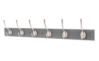 Keypak Victorian 6 Hook Wall-Mount Wooden Coat Rack, 68cm - Slate Bloc with Satin Nickel Hooks - Fixings Included