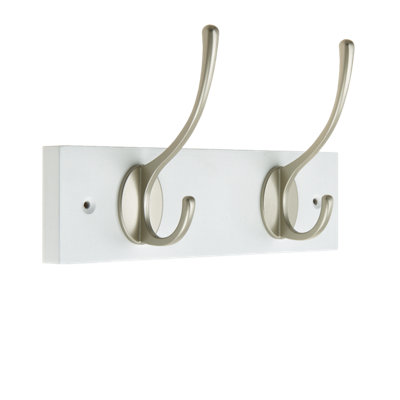 Keypak Victorian Wall Mounted Coat Hooks, Wooden Coat Rack for Hanging Coats, Hats, Clothing, Scarfs (White/Satin, 2 Hooks)