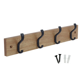 keypak Wall-Mounted Coat Rack - 4 Hooks on Modern Wooden Base for Wall & Door - 38cm (Matte Black/Ash)