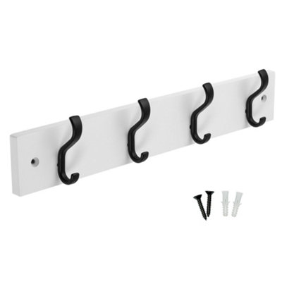 Keypak Wall-Mounted Coat Rack - 4 Hooks On Modern Wooden Base For Wall Door 38cm Matte Black White