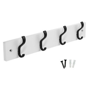 keypak Wall-Mounted Coat Rack - 4 Hooks on Modern Wooden Base for Wall & Door - 38cm (Matte Black/White)