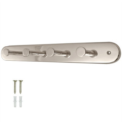 Keypak Wall Mounted Hook Rail  4 Steel Hooks 29cm Heavy Duty Metal Rack for Hanging Clothes, Towels, Robes or Keys Chrome Finish