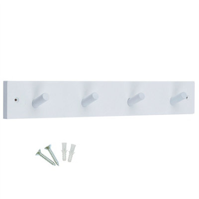 Keypak Wooden Coat Hook Rack - 46cm White Wall-Mounted, 4  Hooks for Coats, Jackets &amp; Hats, Includes Fixings