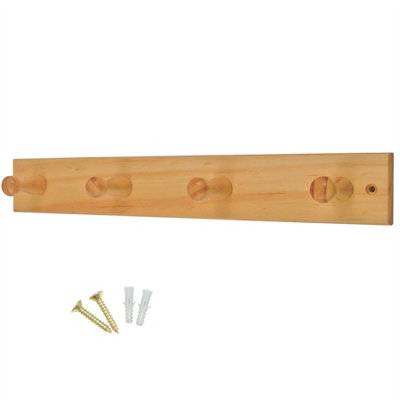 Keypak Wooden Coat Hooks - Pine Wall-Mounted Coat Rack - 41 cm Wooden Hook Rail with 4 Hooks for Coats, Jackets & Hats