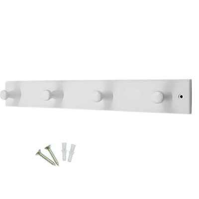 Keypak Wooden Coat Hooks - White Wall-Mounted Coat Rack - 41 cm Wooden Hook Rail with 4 Hooks for Coats, Jackets & Hats