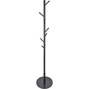 Keypak Wooden Coat Stand with Round Base, 170cm Freestanding Clothes Rack - Black