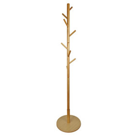 Keypak Wooden Coat Stand with Round Base, 170cm Freestanding Clothes Rack - Pine