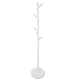 Keypak Wooden Coat Stand with Round Base, 170cm Freestanding Clothes Rack - White