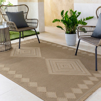 KEYURI Cottage Tan/Light Beige Machine Washable Jute Area Rug 118 x 170 cm