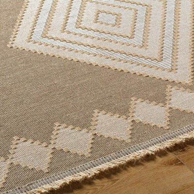 KEYURI Cottage Tan/Light Beige Machine Washable Jute Area Rug 118 x 170 cm