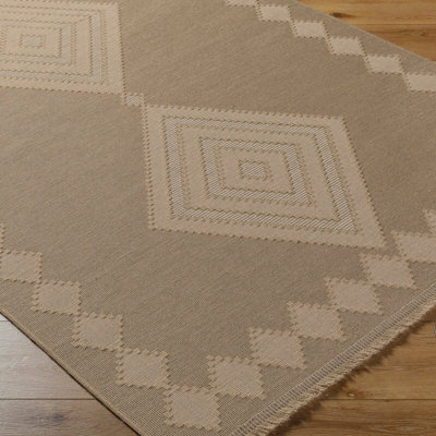 KEYURI Cottage Tan/Light Beige Machine Washable Jute Area Rug 118 x 170 cm