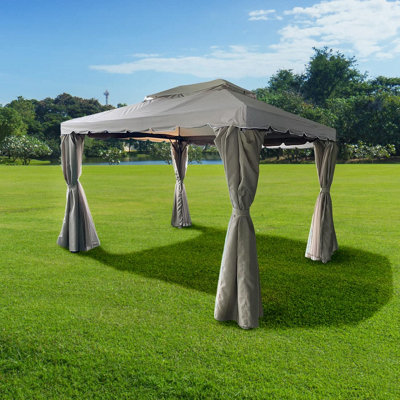 Khaki Gazebo with Nets Aluminium Frame and Powder coated Steel Roof,3x3x2.75m