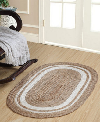 KHIDAKEE Oval Border Natural Rug Hand Woven Jute / 60 cm x 90 cm