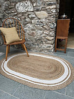 KHIDAKEE Oval Rug Braided with Ivory Border - Jute - L120 x W180 - Natural