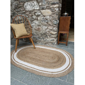 KHIDAKEE Oval Rug Braided with Ivory Border - Jute - L60 x W90 - Natural
