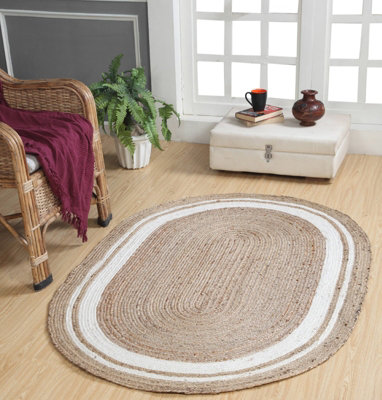 KHIDAKEE Oval Rug Braided with Ivory Border - Jute - L75 x W120 - Natural