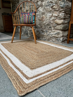 KHIDAKEE  Rectangular Border Natural Rug Hand Woven Jute / 60 cm x 90 cm