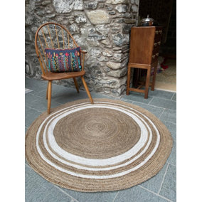 KHIDAKEE Round Border Beige Rug with Hand Woven - Jute - L150 x W150 - Natural