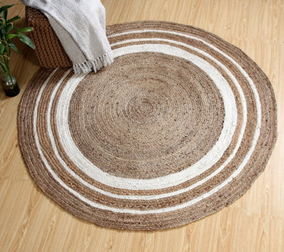 KHIDAKEE Round Border Natural Rug Hand Woven Jute / 120 cm Diameter