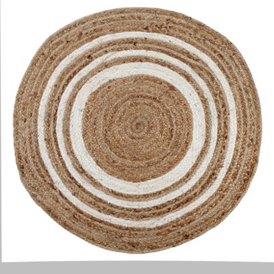 KHIDAKEE Round Border Natural Rug Hand Woven Jute / 150 cm Diameter ...