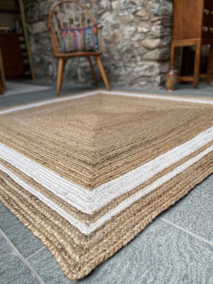 KHIDAKEE Square Border Beige Rug Woven with - Jute - L120 x W120 - Natural