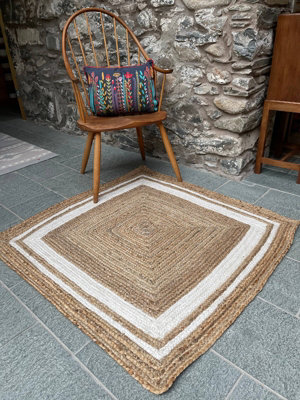 KHIDAKEE Square Border Beige Rug Woven with - Jute - L150 x W150 - Natural
