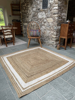 KHIDAKEE Square Border Beige Rug Woven with - Jute - L180 x W180 - Natural