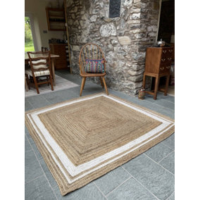 KHIDAKEE Square Border Beige Rug Woven with - Jute - L180 x W180 - Natural