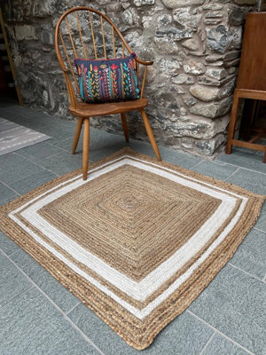 KHIDAKEE Square Border Beige Rug Woven with - Jute - L180 x W180 - Natural - 5
