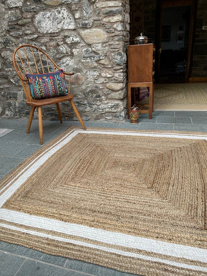 KHIDAKEE Square Border Natural Rug Hand Woven Jute / 150 cm x 150 cm