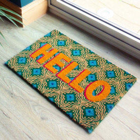 Kia PVC Backed Printed Hello Outdoor Coir Doormat 60 x 40cm