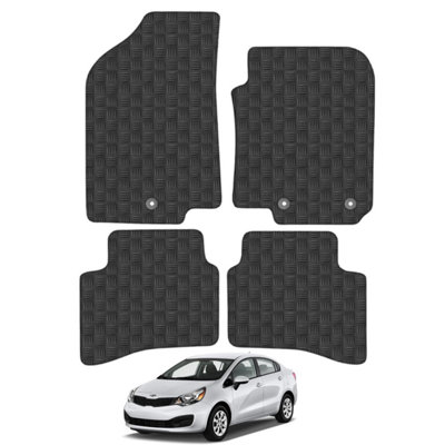 Kia Rio 2011-2017 Car Floor Mats Rubber Tailored Fit 4pcs Set Heavy-Duty Black