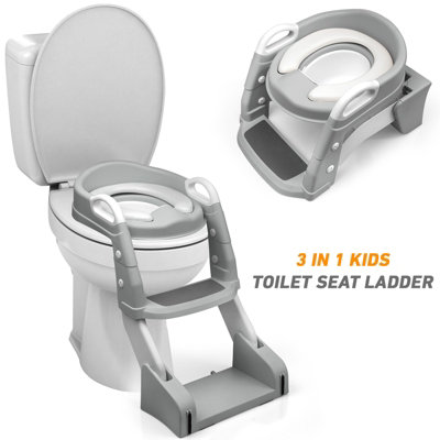 Kid Children Baby Potty Training Toilet Seat Toddler Urinal Chair Ladder Trainer, Grey