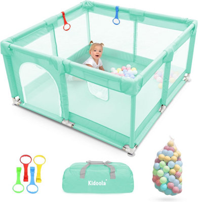 Kidoola Baby Playpen with Padded Frame & Mesh Walls, Baby Play Pen with Balls, Pull Rings, Playpen for Baby and Toddlers