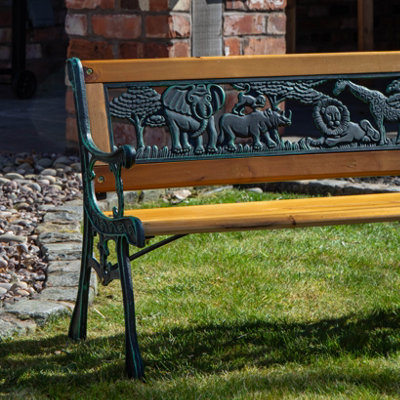 Kids 2 Seater Wooden & Cast Iron Garden Patio Childrens Bench with Animal Design - 4
