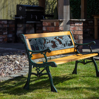 Kids 2 Seater Wooden & Cast Iron Garden Patio Childrens Bench with Animal Design - 5