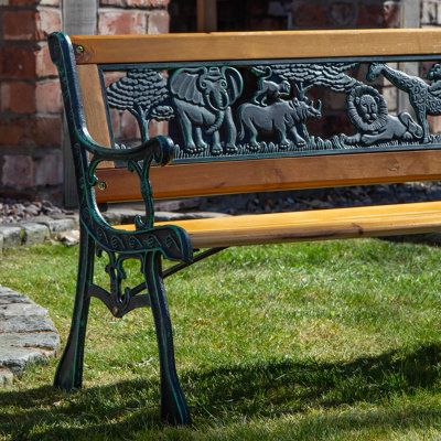 Kids 2 Seater Wooden & Cast Iron Garden Patio Childrens Bench with Animal Design - 6