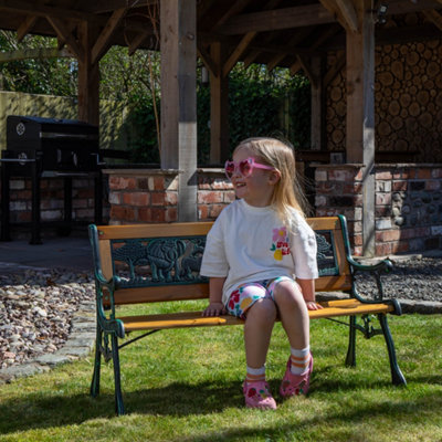 Kids 2 Seater Wooden & Cast Iron Garden Patio Childrens Bench with Animal Design - 7