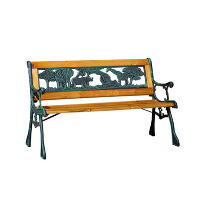 Kids 2 Seater Wooden & Cast Iron Garden Patio Childrens Bench with Animal Design - 9